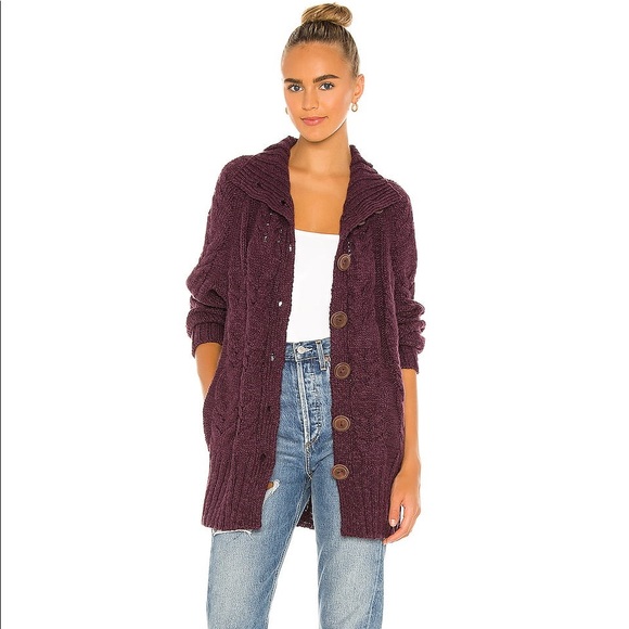 NWOT Free People Espresso Chunky Cable Cardi Z68-2 - Picture 3 of 3